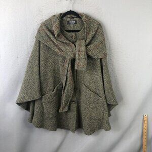 John Branigan Cape Womens One Size Green Wool Tweed Collar Pockets Ireland